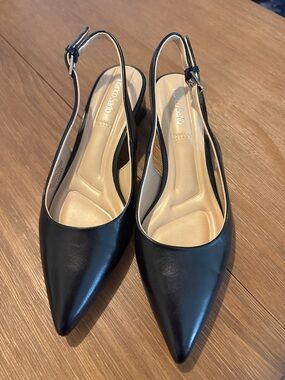 Franco Sarto Black Pointed Block Heel Slingback Heels